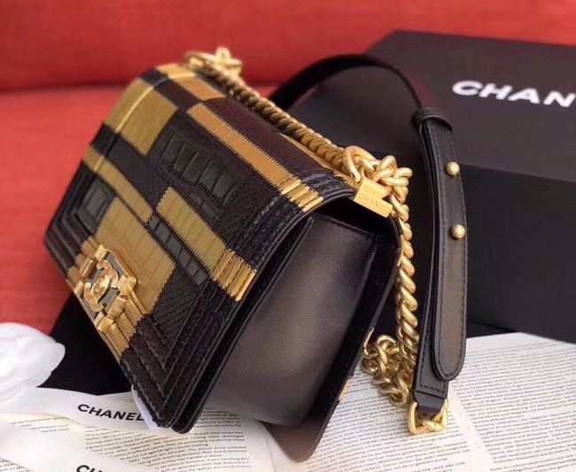 Chanel Le Boy Flap Shoulder Bag Original Leather A67085 gold&black