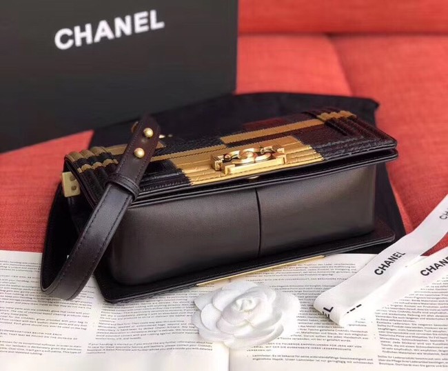 Chanel Le Boy Flap Shoulder Bag Original Leather A67085 gold&black