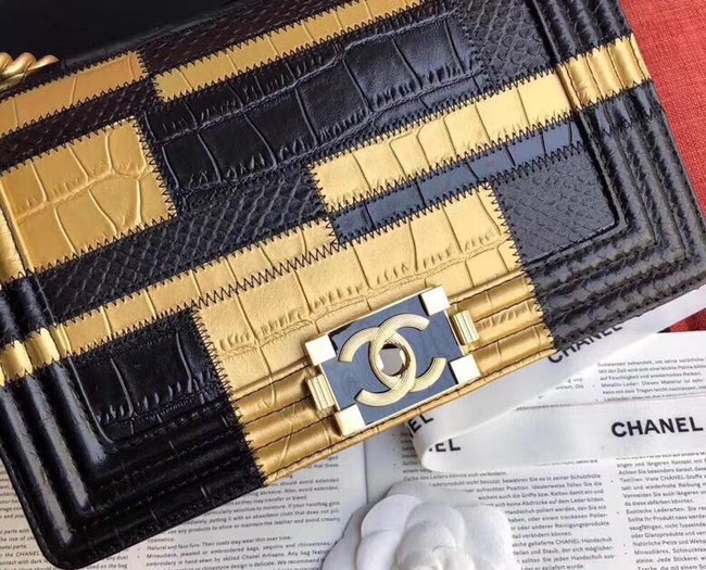 Chanel Le Boy Flap Shoulder Bag Original Leather A67085 gold&black