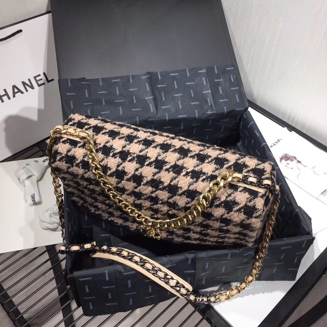 Chanel Original Flap Bags Houndstooth A3269 Black&Beige