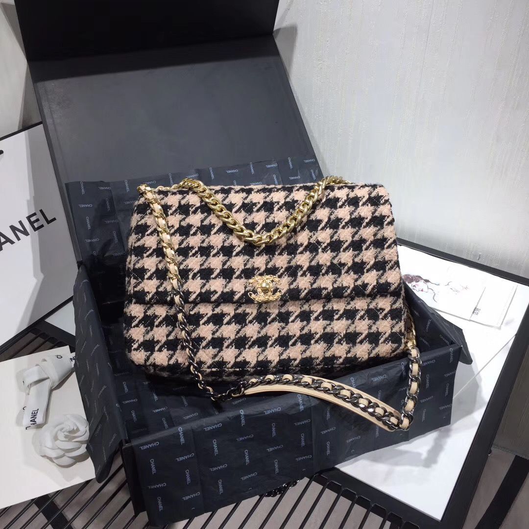 Chanel Original Flap Bags Houndstooth A3269 Black&Beige