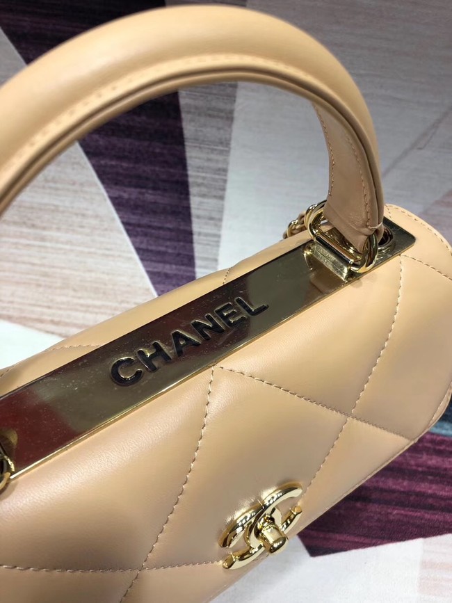 Chanel CC original lambskin top handle flap bag A92236 apricot&Gold-Tone Metal