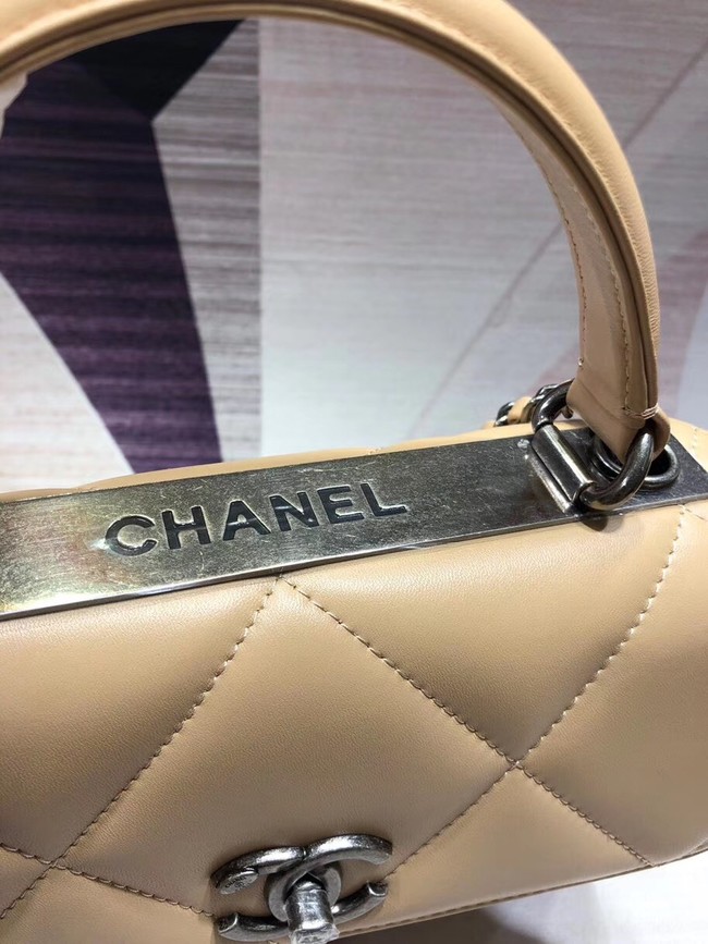Chanel CC original lambskin top handle flap bag A92236 apricot&silver-Tone Metal
