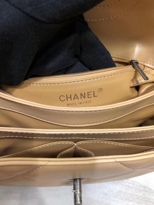 Chanel CC original lambskin top handle flap bag A92236 apricot&silver-Tone Metal