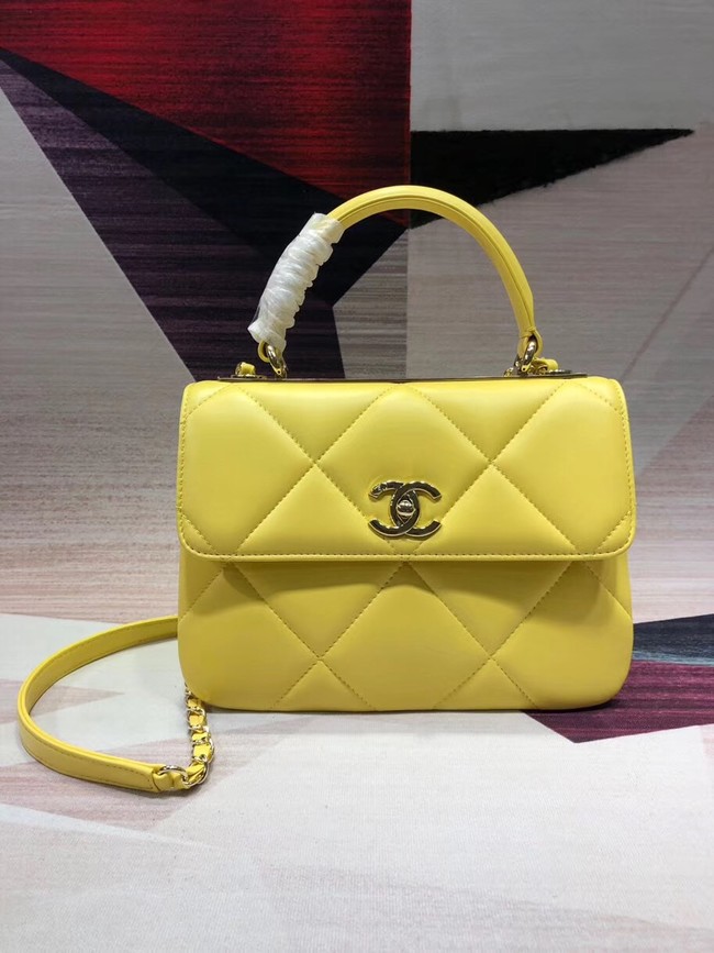 Chanel CC original lambskin top handle flap bag A92236 lemon&Gold-Tone Metal