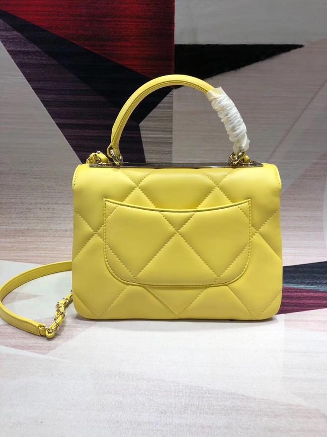 Chanel CC original lambskin top handle flap bag A92236 lemon&Gold-Tone Metal