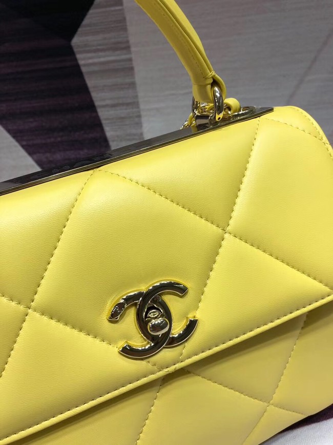 Chanel CC original lambskin top handle flap bag A92236 lemon&Gold-Tone Metal