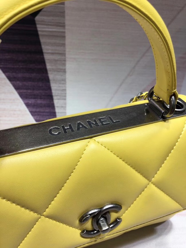 Chanel CC original lambskin top handle flap bag A92236 lemon&silver-Tone Metal