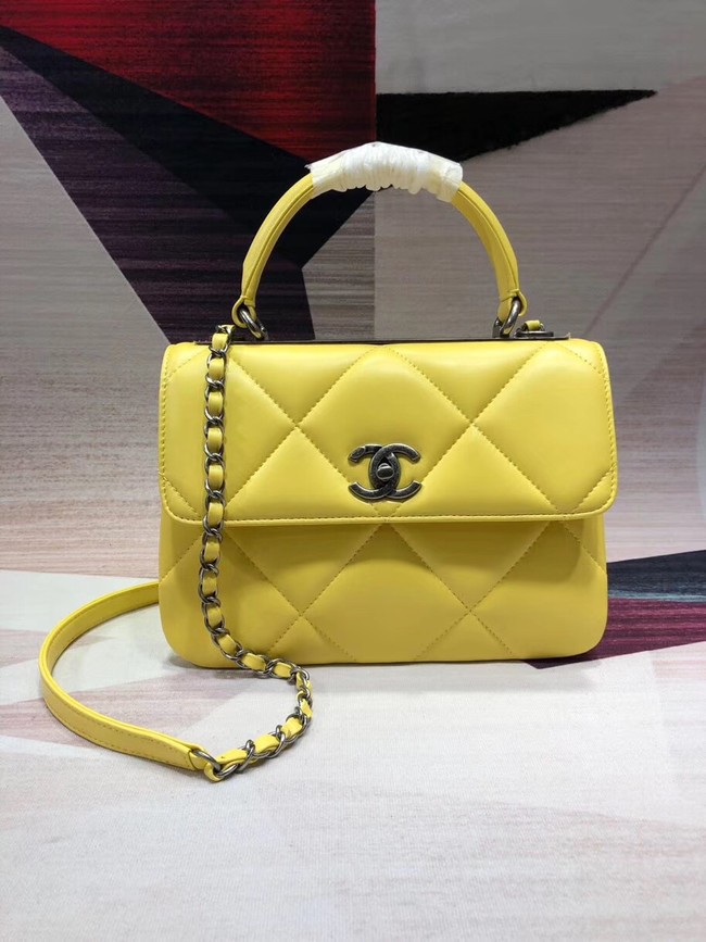 Chanel CC original lambskin top handle flap bag A92236 lemon&silver-Tone Metal