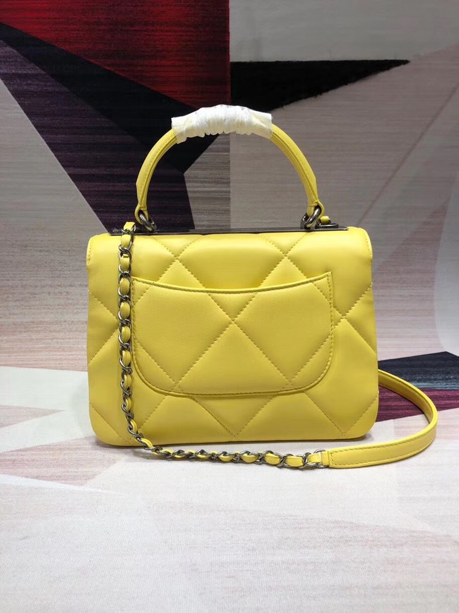 Chanel CC original lambskin top handle flap bag A92236 lemon&silver-Tone Metal