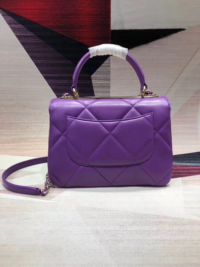 Chanel CC original lambskin top handle flap bag A92236 purple&Gold-Tone Metal