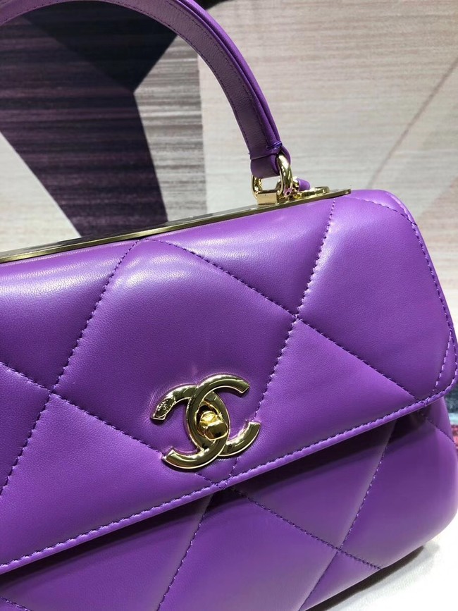 Chanel CC original lambskin top handle flap bag A92236 purple&Gold-Tone Metal