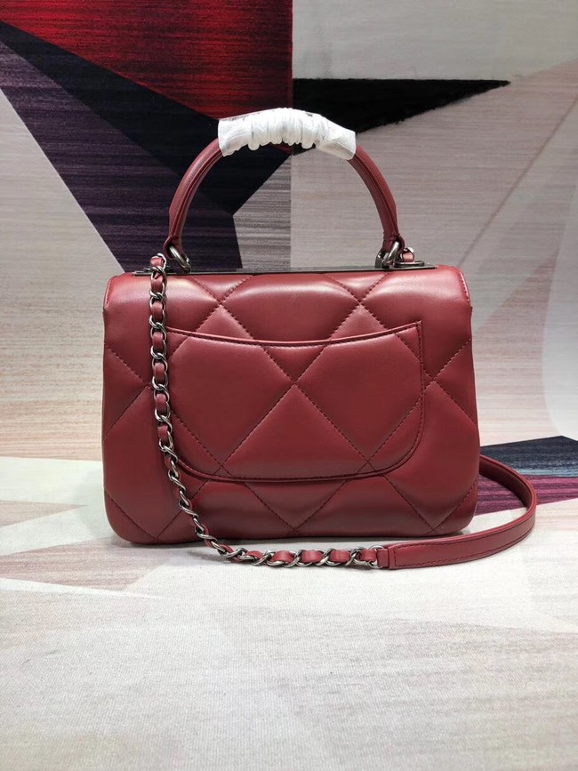 Chanel CC original lambskin top handle flap bag A92236 red&silver-Tone Metal