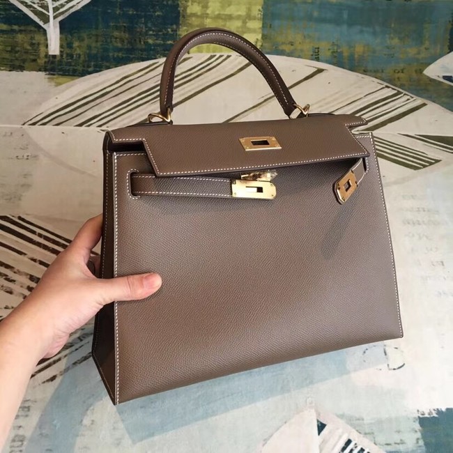 Hermes original Kelly Epsom Leather KL32 dark grey