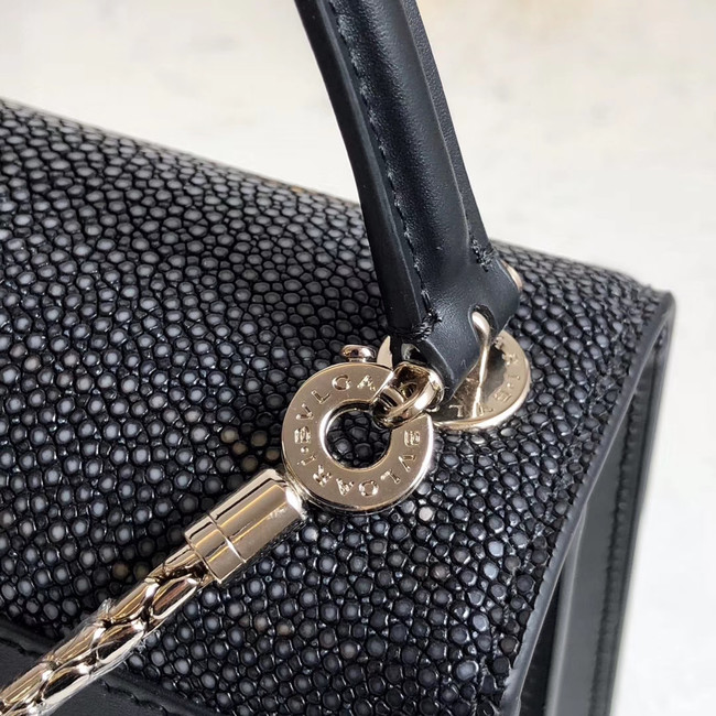 Bvlgari Serpenti Forever Pearl fish skin&Calfskin Leather small crossbody bag 288687 black 