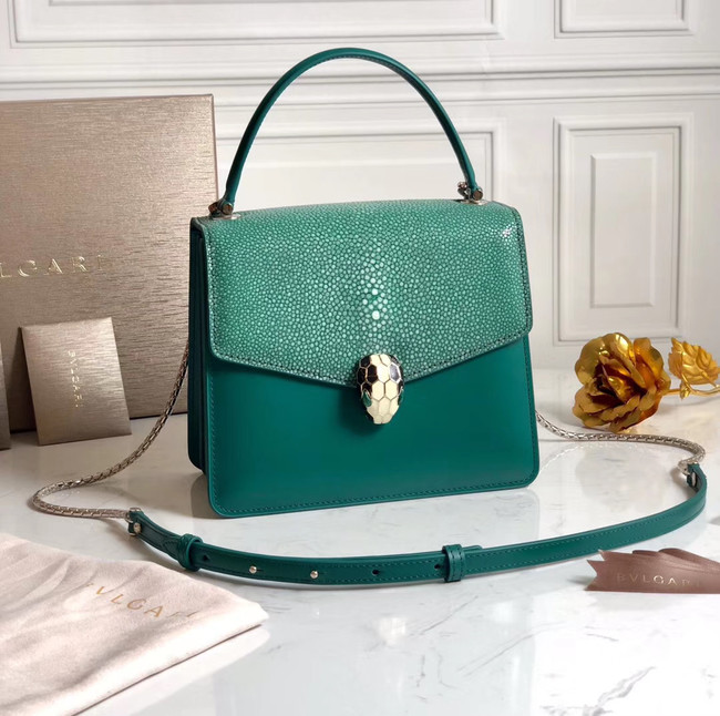 Bvlgari Serpenti Forever Pearl fish skin&Calfskin Leather small crossbody bag 288687 green