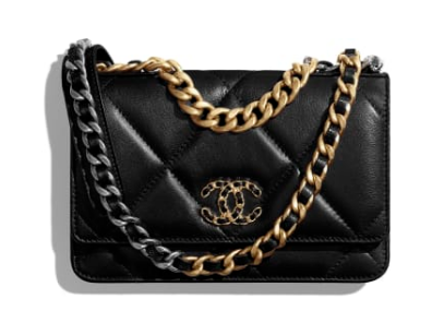 Chanel 19 Classic Sheepskin Leather Chain Wallet AP0957 black Gold-Tone Metal