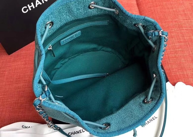 CHANEL Tweed Calfskin drawstring bag & Gold-Tone Metal AS0455 blue
