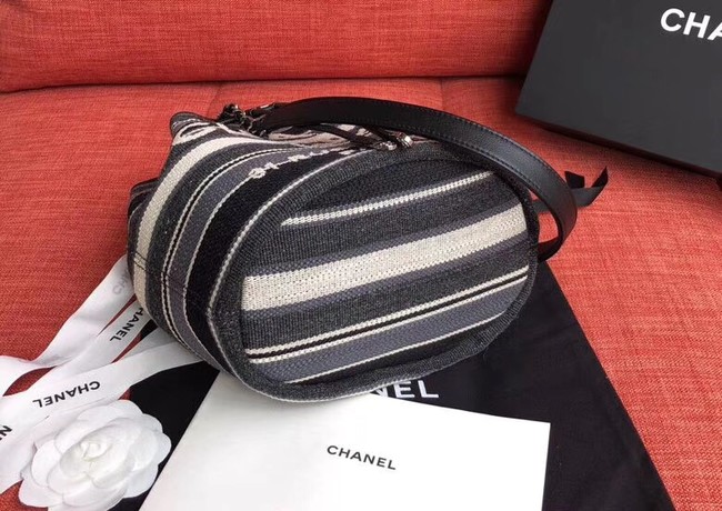 CHANEL Tweed Calfskin drawstring bag & Gold-Tone Metal AS0455 grey.white.Navy