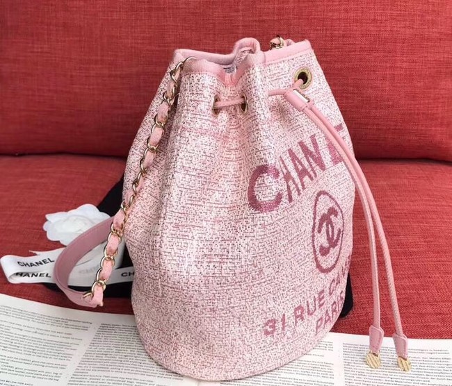 CHANEL Tweed Calfskin drawstring bag & Gold-Tone Metal AS0455 pink