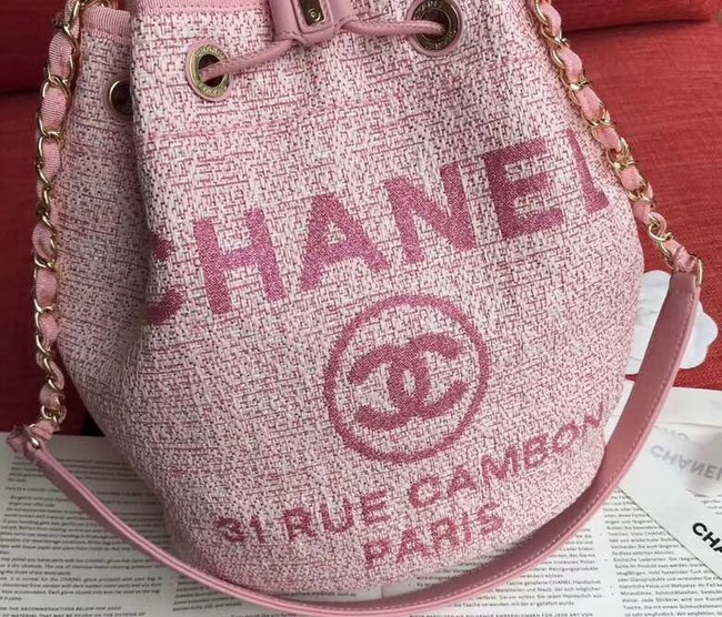 CHANEL Tweed Calfskin drawstring bag & Gold-Tone Metal AS0455 pink