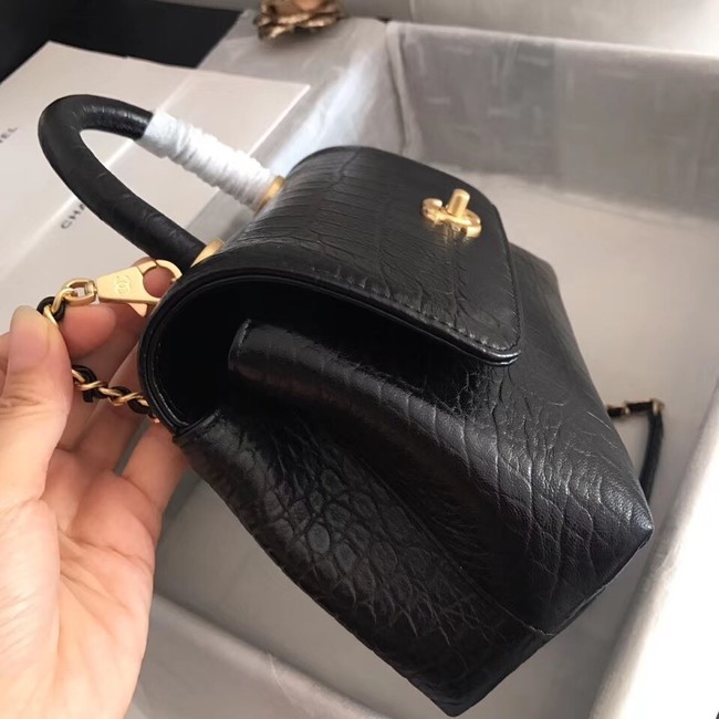 Chanel original Calfskin flap bag top handle A92290 black &gold-Tone Metal