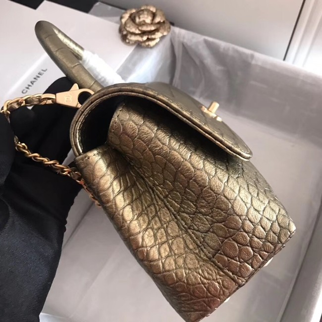 Chanel original Calfskin flap bag top handle A92290 bronze &gold-Tone Metal