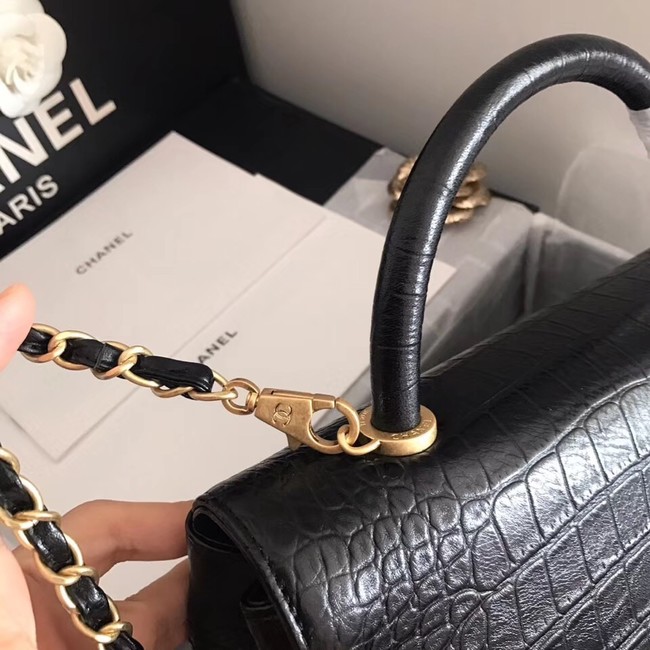 Chanel original Calfskin flap bag top handle A92292 black &gold-Tone Metal