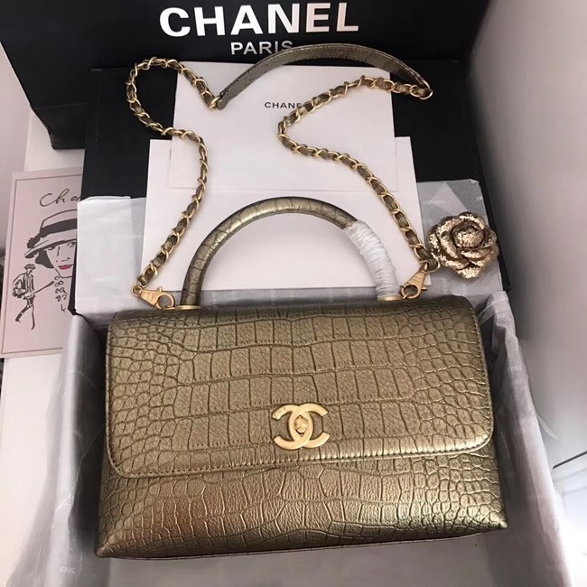 Chanel original Calfskin flap bag top handle A92292 bronze &gold-Tone Metal