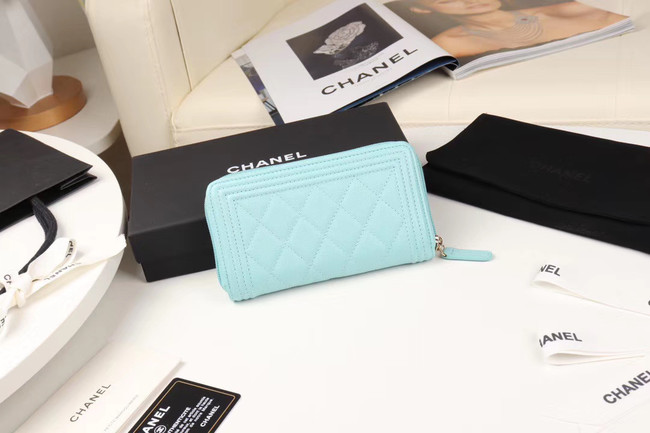 Chanel Calfskin Leather & Gold-Tone Metal Wallet A80566 Light Blue