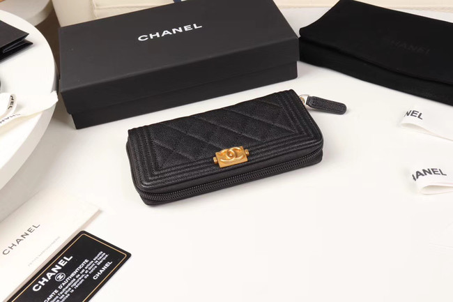 Chanel Calfskin Leather & Gold-Tone Metal Wallet A80566 black