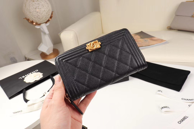 Chanel Calfskin Leather & Gold-Tone Metal Wallet A80566 black