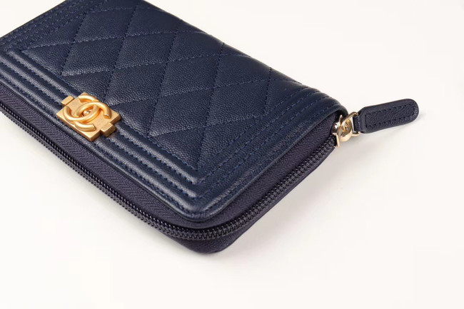 Chanel Calfskin Leather & Gold-Tone Metal Wallet A80566 dark blue