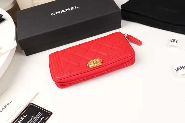 Chanel Calfskin Leather & Gold-Tone Metal Wallet A80566 red