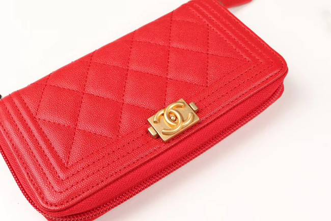 Chanel Calfskin Leather & Gold-Tone Metal Wallet A80566 red