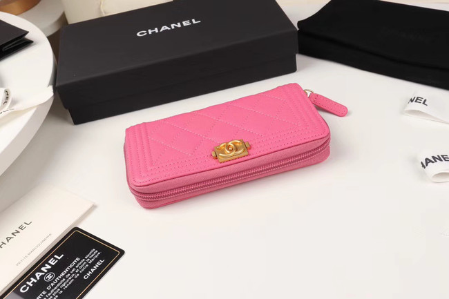 Chanel Calfskin Leather & Gold-Tone Metal Wallet A80566 rose