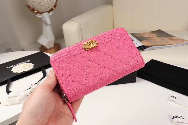 Chanel Calfskin Leather & Gold-Tone Metal Wallet A80566 rose