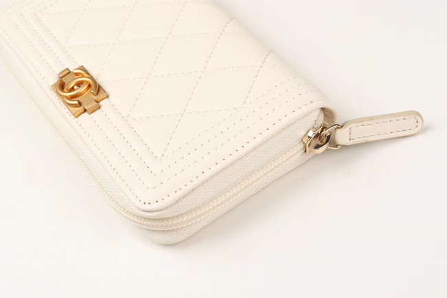 Chanel Calfskin Leather & Gold-Tone Metal Wallet A80566 white