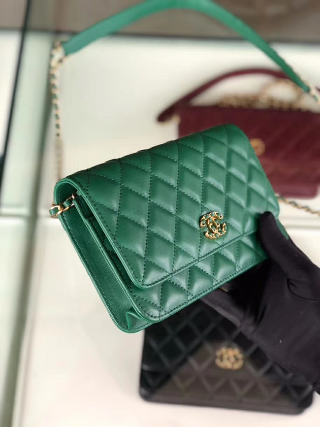 Chanel Original Leather Chain Wallet AP0724 green