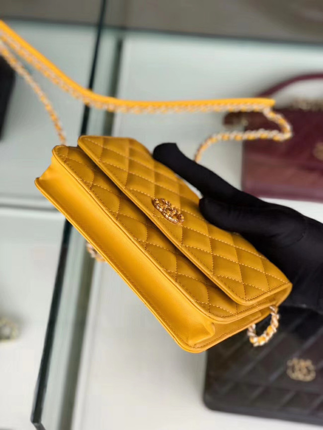 Chanel Original Leather Chain Wallet AP0724 yellow