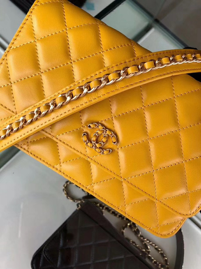 Chanel Original Leather Chain Wallet AP0724 yellow