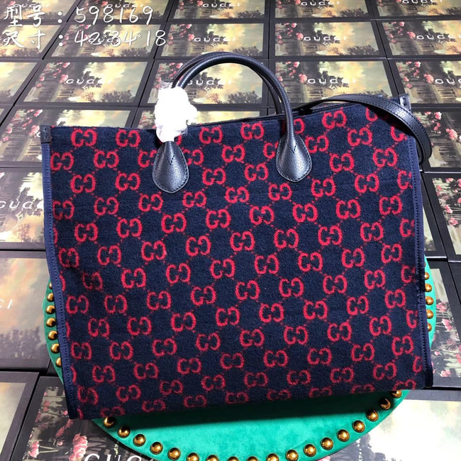 Gucci GG wool shopping bag 598169 Blue and red