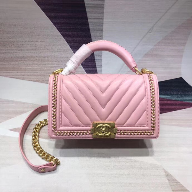 Chanel Leboy Original leather Shoulder Bag V67086 pink & gold -Tone Metal