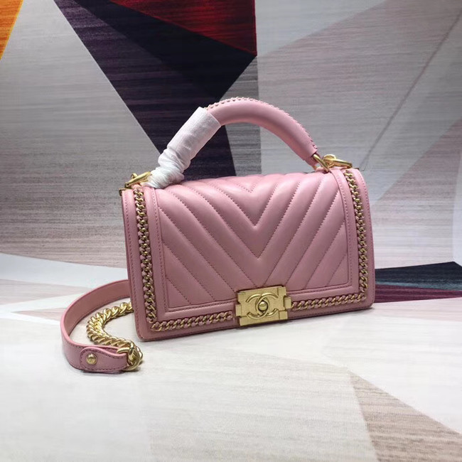 Chanel Leboy Original leather Shoulder Bag V67086 pink & gold -Tone Metal