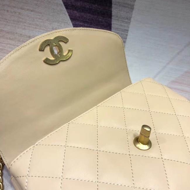 Chanel flap bag with top handle Lambskin & Gold-Tone Metal AS1174 Cream