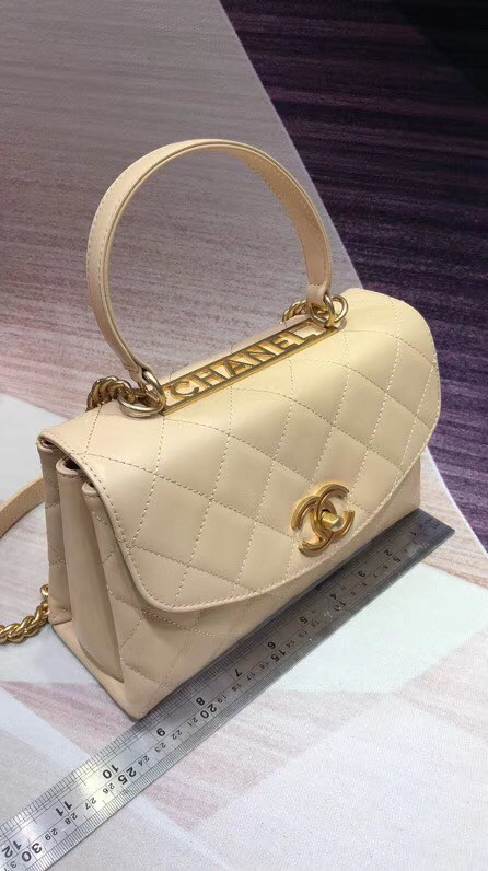 Chanel flap bag with top handle Lambskin & Gold-Tone Metal AS1174 Cream