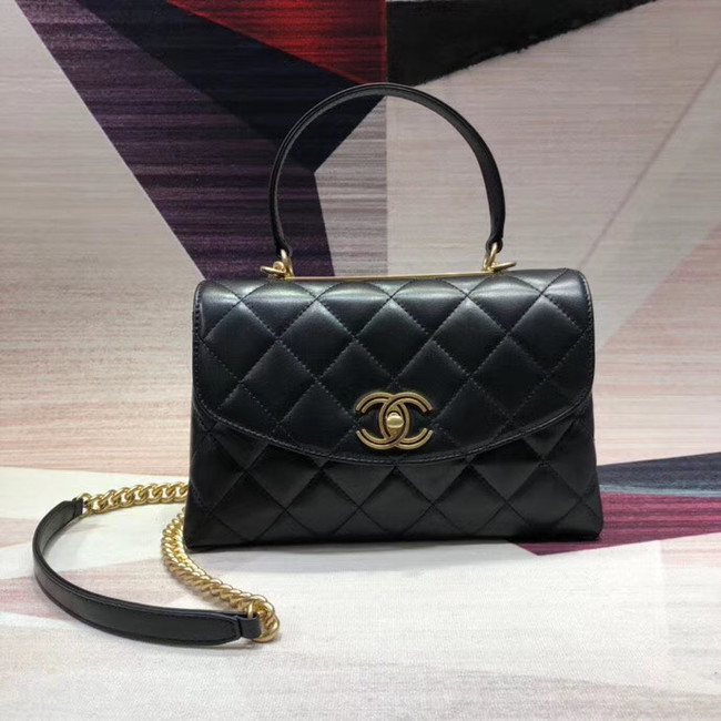 Chanel flap bag with top handle Lambskin & Gold-Tone Metal AS1174 black