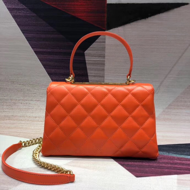 Chanel flap bag with top handle Lambskin & Gold-Tone Metal AS1174 orange