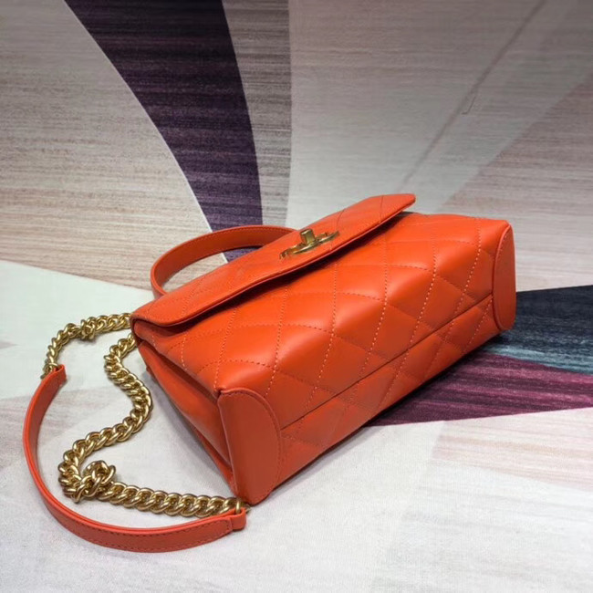 Chanel flap bag with top handle Lambskin & Gold-Tone Metal AS1174 orange