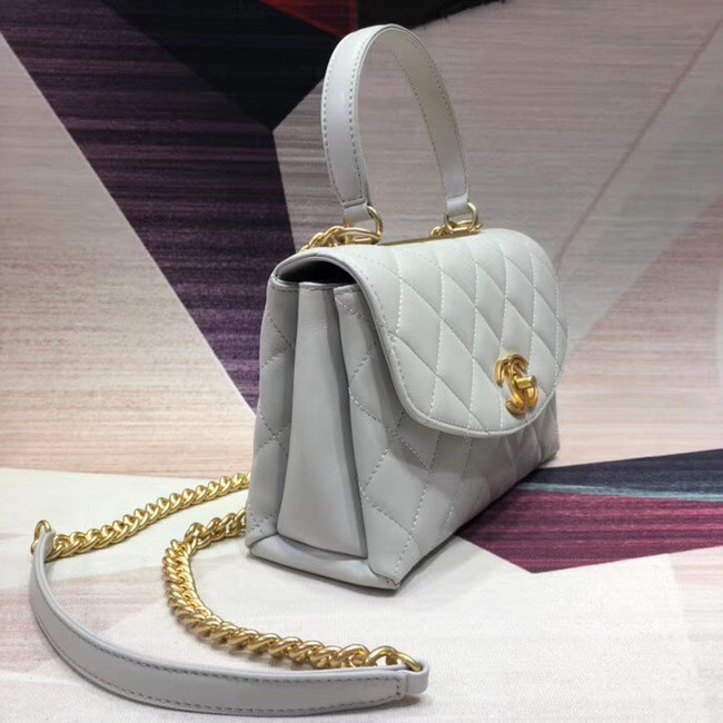 Chanel flap bag with top handle Lambskin & Gold-Tone Metal AS1174 white  